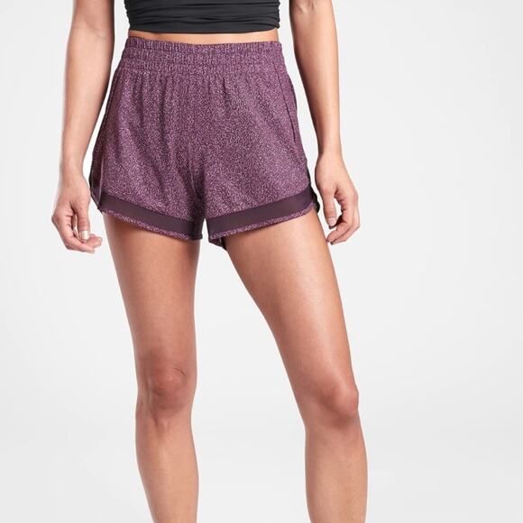 ATHLETA Printed Mesh Racer Run Short 4” Extra Extra Small Purple XXS Gym Fitness - Picture 1 of 12